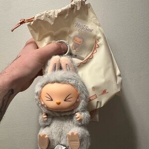 Gray Labubu “HEHE” Plush keychain